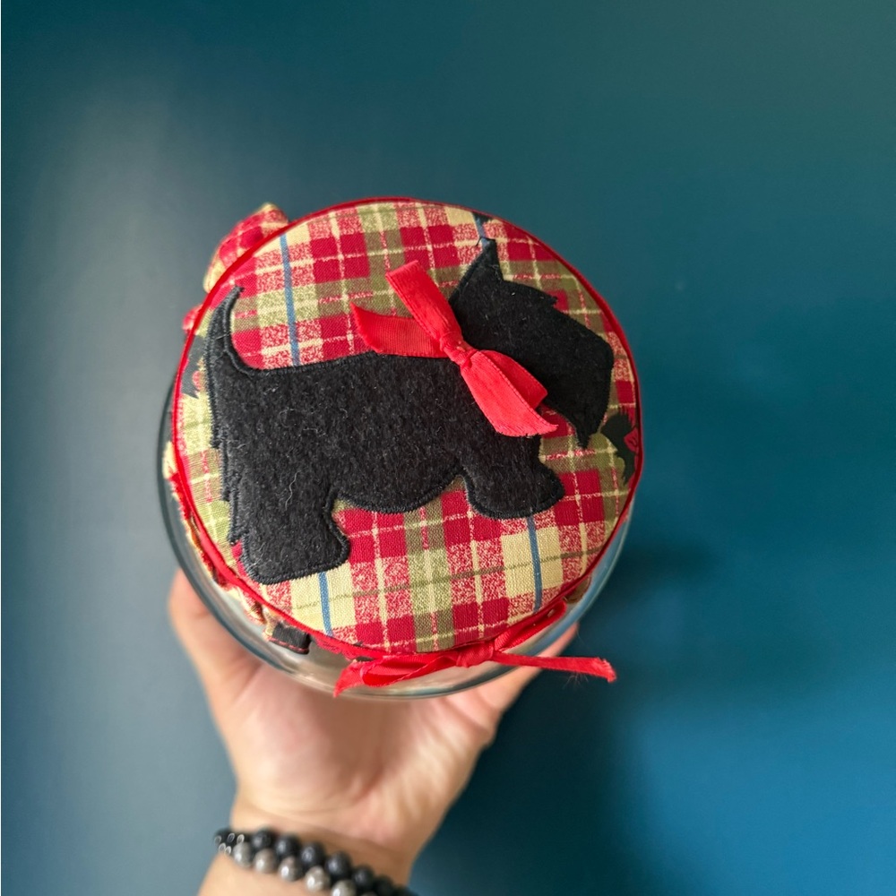 Plaid Storage Jar with Scottie Dog Design